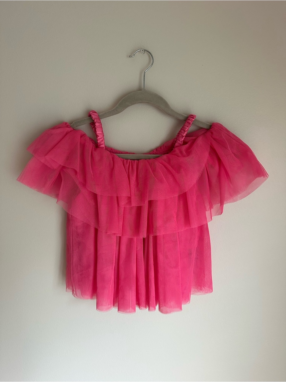 NWT Habitual Girls Tulle Tank Top Size 10 Layered Pink Cold Shoulder Party Top